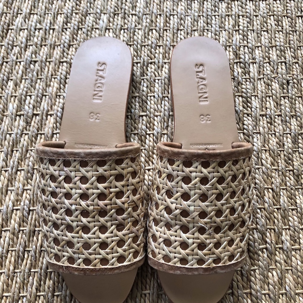St. Agni Hennie Leather + Rattan Slides